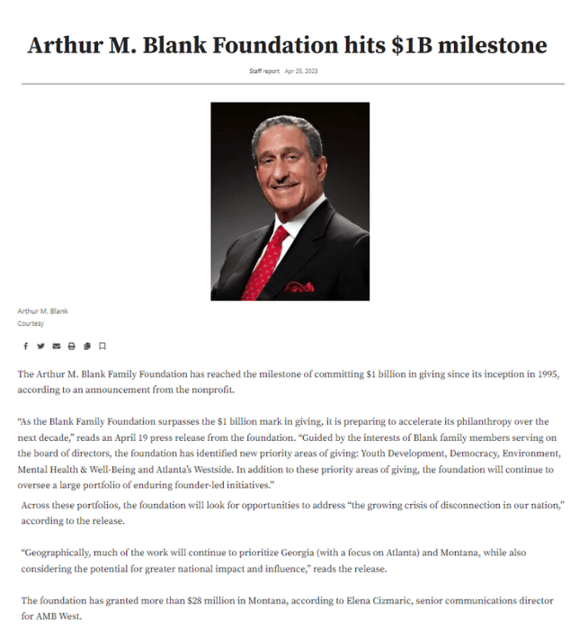 Arthur M. Blank Foundation hits $1B milestone