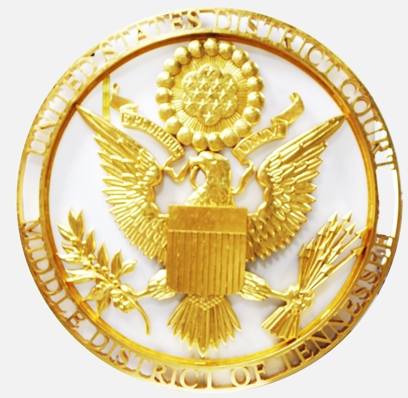 AP-1046 - Large Free-standing Medallion for the Middle District of Tennessee Federal Courthouse Featuring US Great Seal, 24K Gold-Leaf Gilded 3-D HDU with Aluminum Back Structure