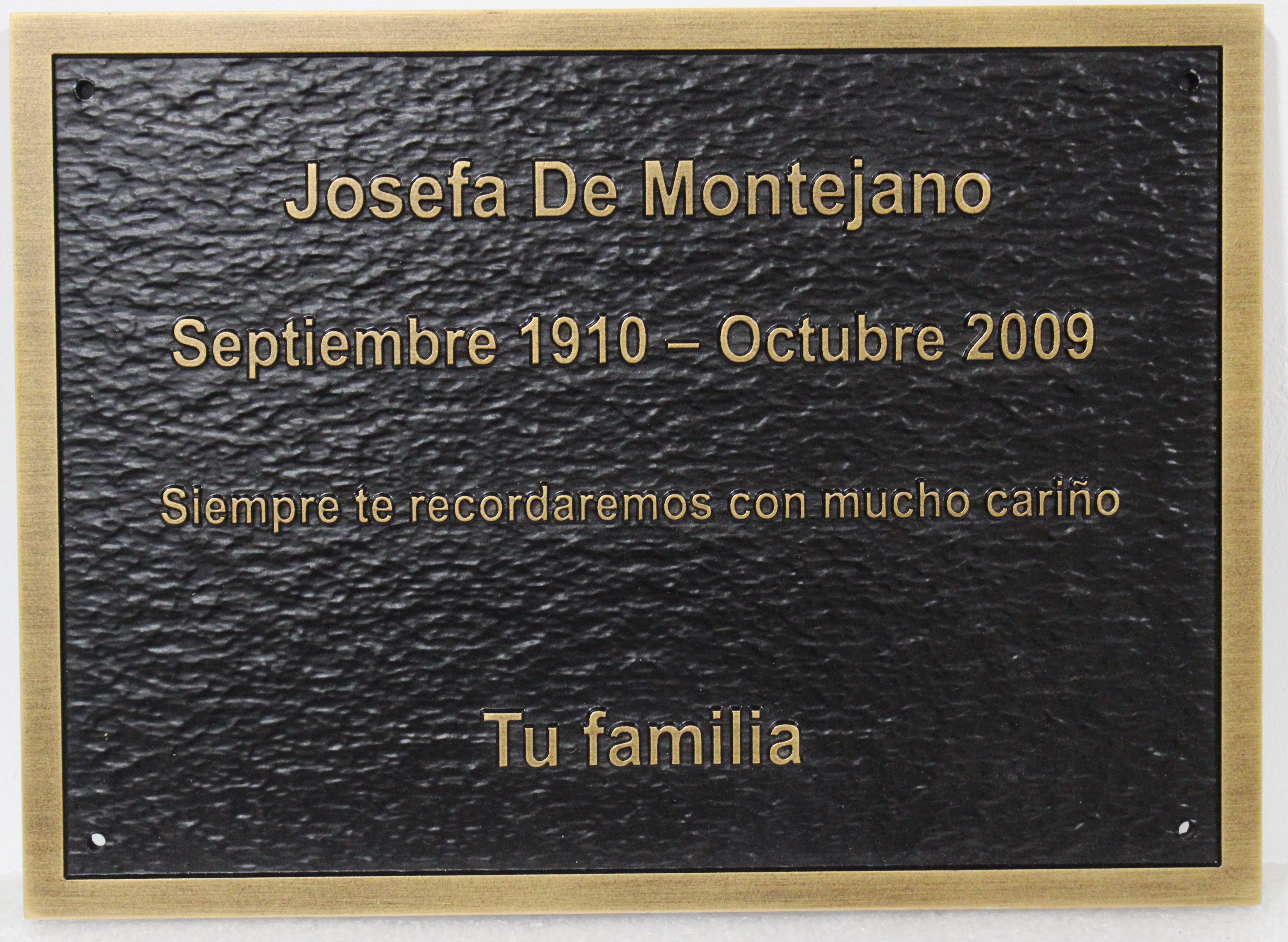 ZP-2095 - Carved Brass-Plated Memorial Plaque for a Family Member