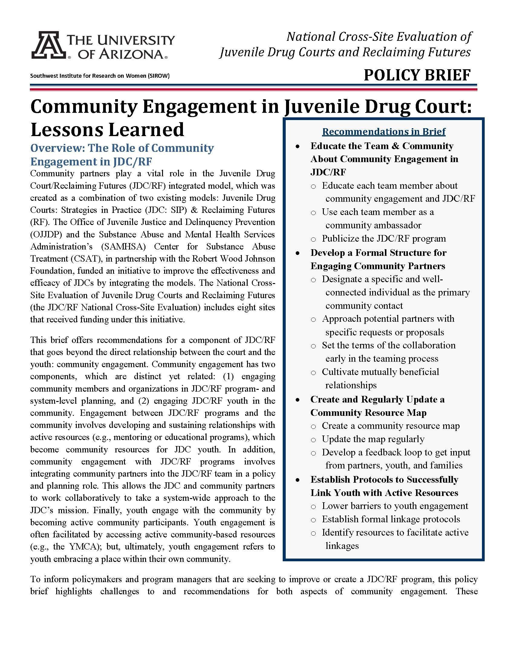 Community Engagement in Juvenile Drug Court: Lessons Learned