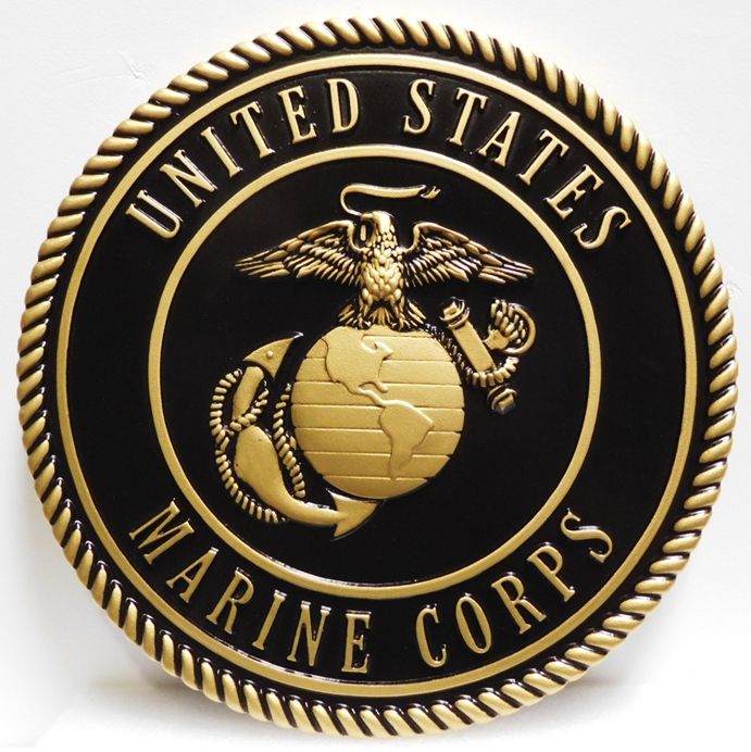 KP-1150 - Carved Plaque of the Emblem of the US Marine Corps, 3D  Painted Metallic Brass with Hand-Rubbed Black