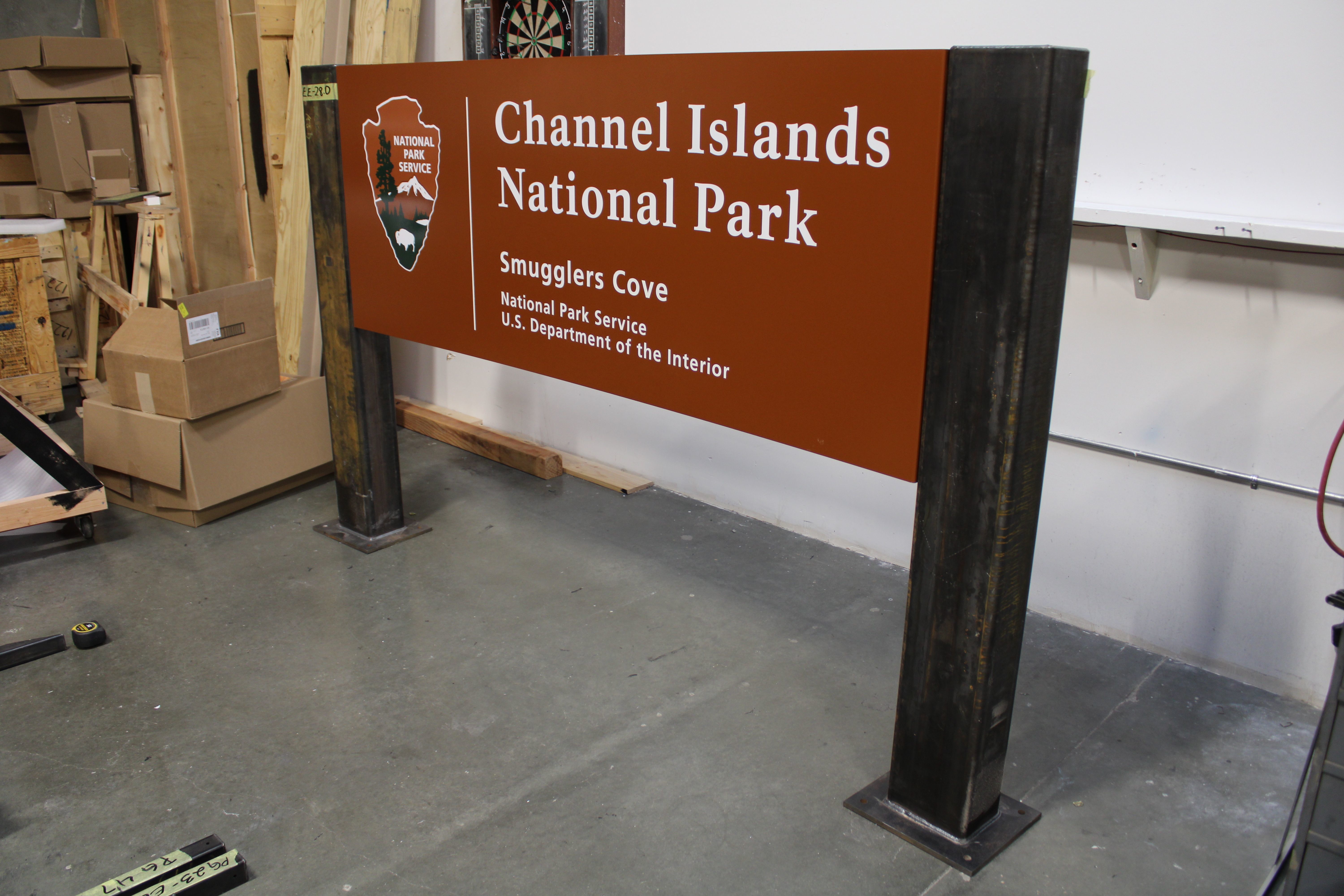 M8020 - Large Single-faced Aluminum Sign  with Corten Steel Posts for  Channel Islands National Park