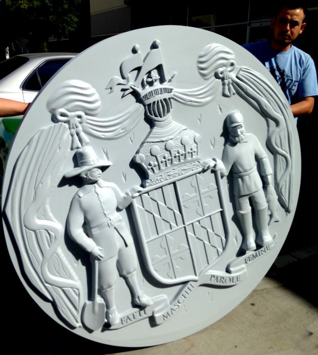 W32251 - Large Carved 3-D Bas-relief  HDU Wall Plaque featuring  the Seal of  the State of Maryland.