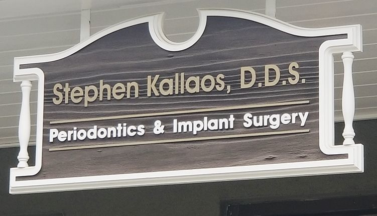 BA11637 - Carved Redwood Entrance Office Sign for "Stephen Kallaos, D.D.S"