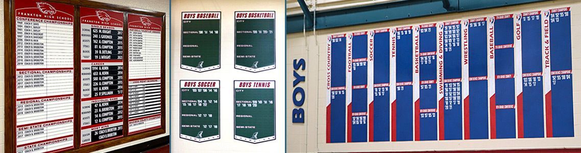 Descon's Add-A-Year Championship Signs include team wins to date, with additional spaces reserved for future achievement.