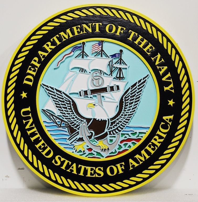 JP-1077 - Carved Plaque of the Great Seal of the US Navy, 2.5-D Artist-Painted