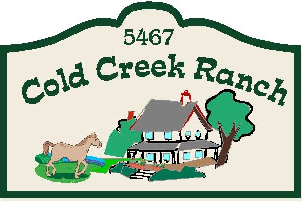 O24816 - Design for Ranch Address Sign with Farmhouse and Horse