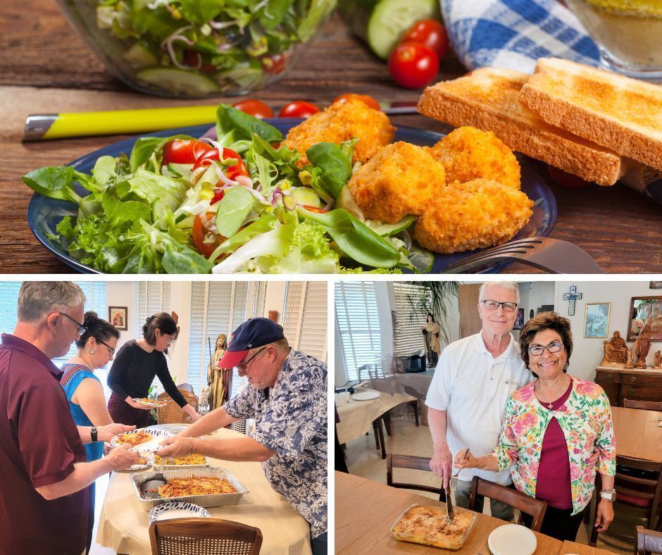 Collage of staff enjoying a lunch together