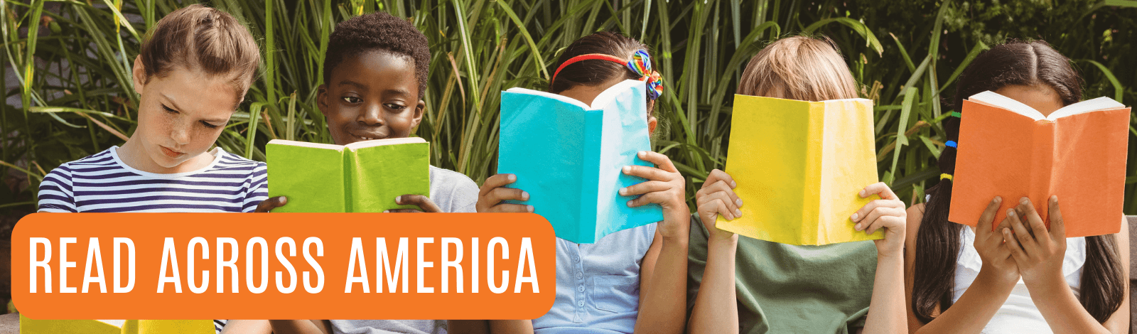 Children reading with colorful books