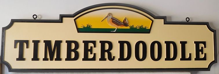 M22819 - Carved  "Timberdoodle" Cabin Sign with  Shorebird as Artwork