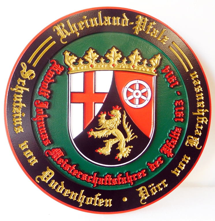 UP-3020 - Carved Custom Wall Plaque of a Family Wappen, Artist Painted with Gold Leaf