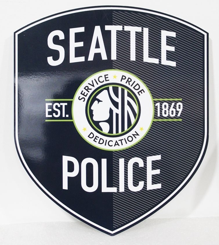 PP-2462 - Carved 2.5-D Raised Relief  HDU Plaque of the Shoulder Patch of a Police Officer of the City of Seattle, State of Washington