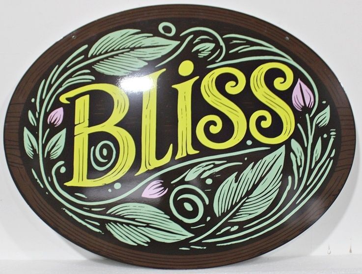 I18209 - Engraved High-Density-Urethane (HDU) Property Name Sign "Bliss" with Artwork