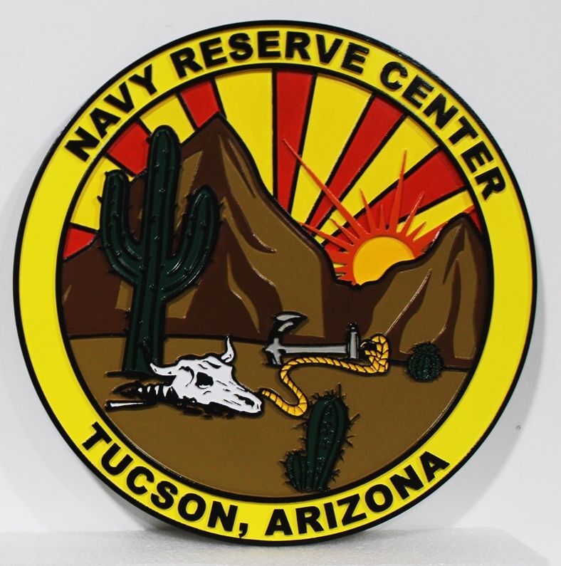 JP-2572 - Carved 2.5-D Multi-level Wall Plaque of the Crest of the Naval Reserve Center in Tucson, Arizona
