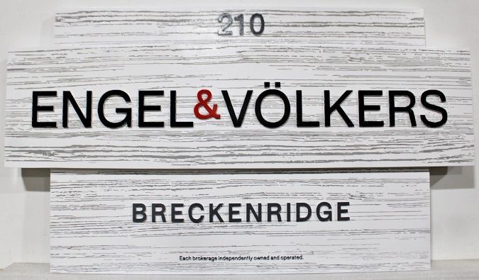 C12092B - Carved and Sandblasted Wood Grain Address Sign for "Engel & Volkers"