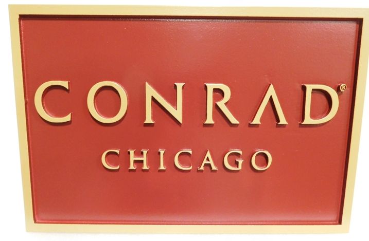SA28472  - Carved HDU Sign for the "CONRAD" Business in Chicago, 2.5-D Artist-Painted