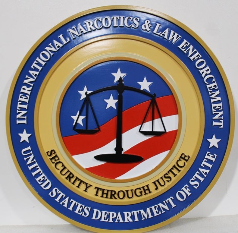 AP-3843 - Carved 2.5-D Multi-Level HDU Plaque of theSeal of the International Narcotics & Law Enforcement unit, Department of State    