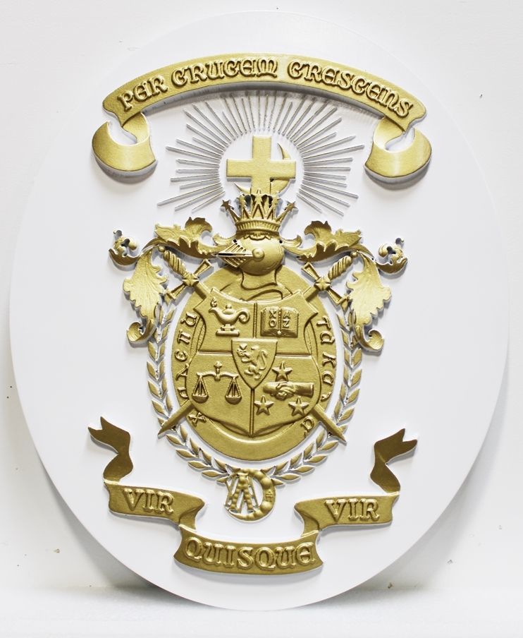 X34503- Carved 3-D Bas-relief HDU Wall Plaque for Lambda Chi Alpha Coat-of-Arms