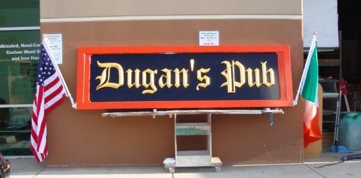 RB27503 - Irish Pub Entrance Wall Sign, Black and Red with Gold-leaf Gilded Old English Cutout Letters