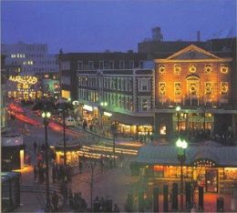 A picture of Lowell, MA at night