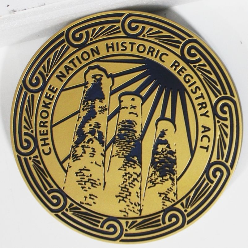 ZP-1252 - Carved Multi-Level Artist-Painted Plaque for the Cherokee Nation - Historic Registry Act