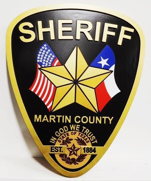 PP-2042- Carved Plaque of the Shoulder Patch of the Police of Martin County, Texas ,  2.5D Multi-color Artist Painted