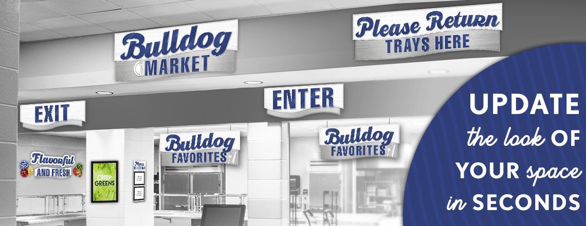 Cafeteria signs with a wood and metal look, custom signs, menu boards