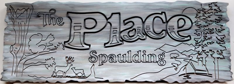 M22028 - Carved Sign for a Family Cabin with Raised Text and Artwork