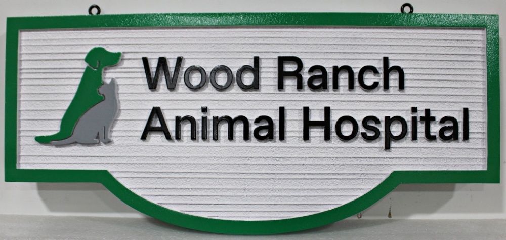 BB11777 - Carved and Sandblasted Wood Grain HDU Sign for "Wood Ranch Animal Hospital" 