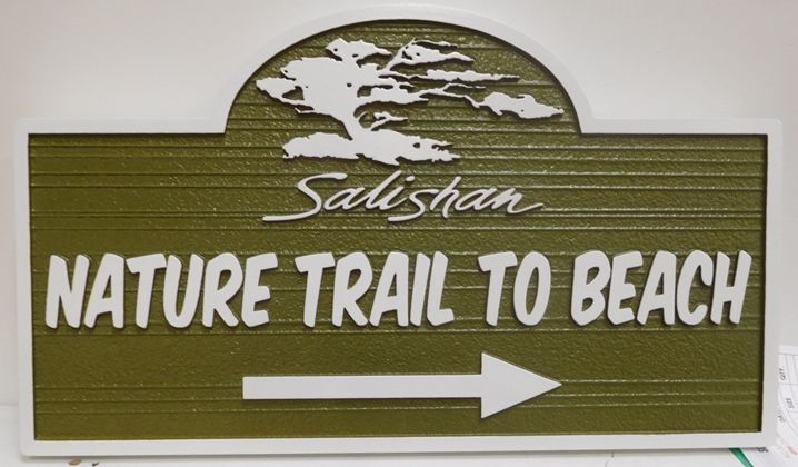 L22195 - Carved and Sandblasted 2.5-D HDU Directional Sign for a Nature Trail to the Beach