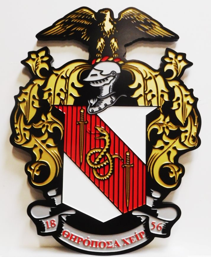 XP-3270 - Carved Coat-of-Arms/Crest for the Theta Chi College Fraternity, 2.5-D Engraved, Artist-Painted