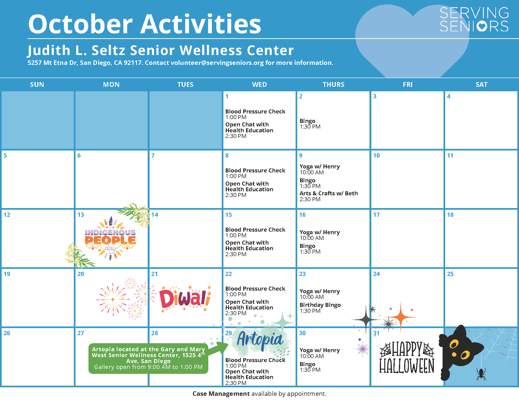 Click to download the Judith L. Seltz Wellness Center October Activities Calendar