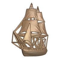 L22056 - 3-D Wood Carving of Square-Rigged Ship for Sign or Plaque