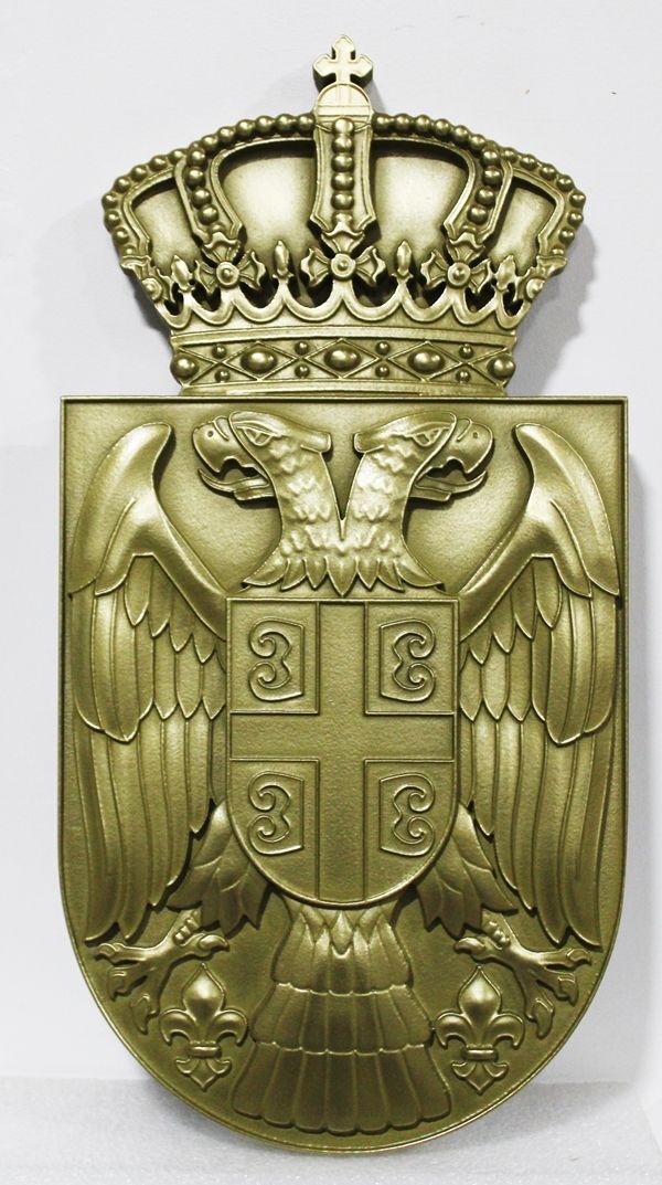 XP-1061 - Carv4d 3-D Bas-Relief Brass Plated HDU Plaque of the  Coat-of-Arms with a Crown and German Double Eagle