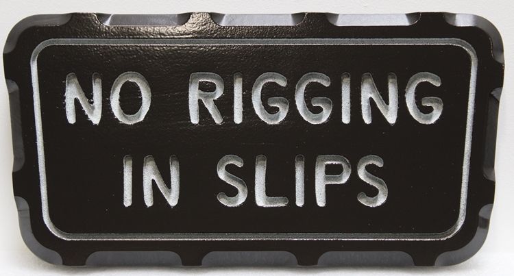 L22550 - Engraved Boat Marina Rules Sign, "No Rigging in Slips”  