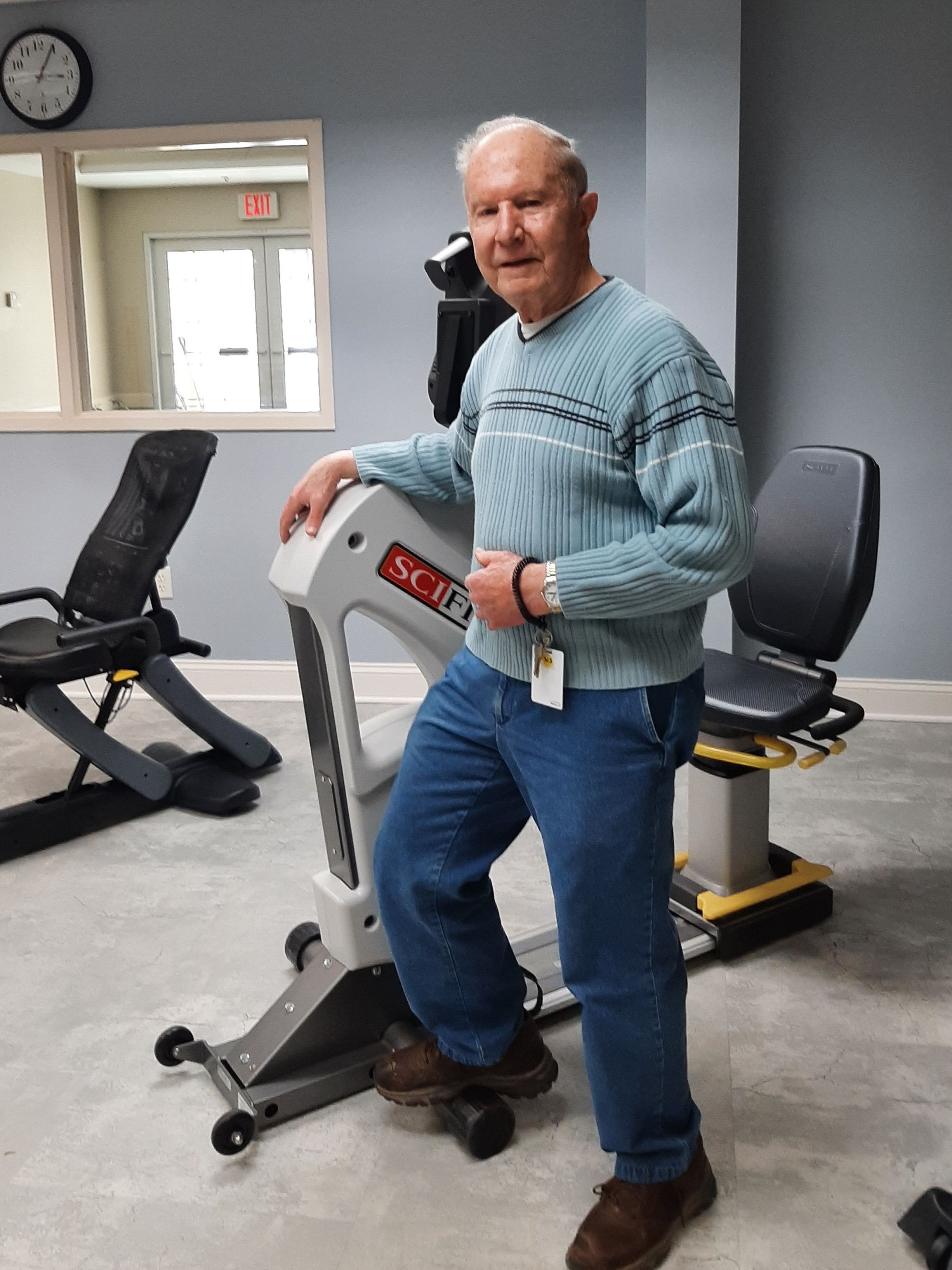 Frank Koslow enjoying the fitness center at Coburg Village