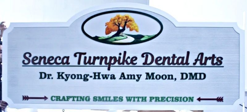 BA11578 - Carved and Sandblasted Wood Grain HDU Sign for "Seneca Turnpike Dental Arts"
