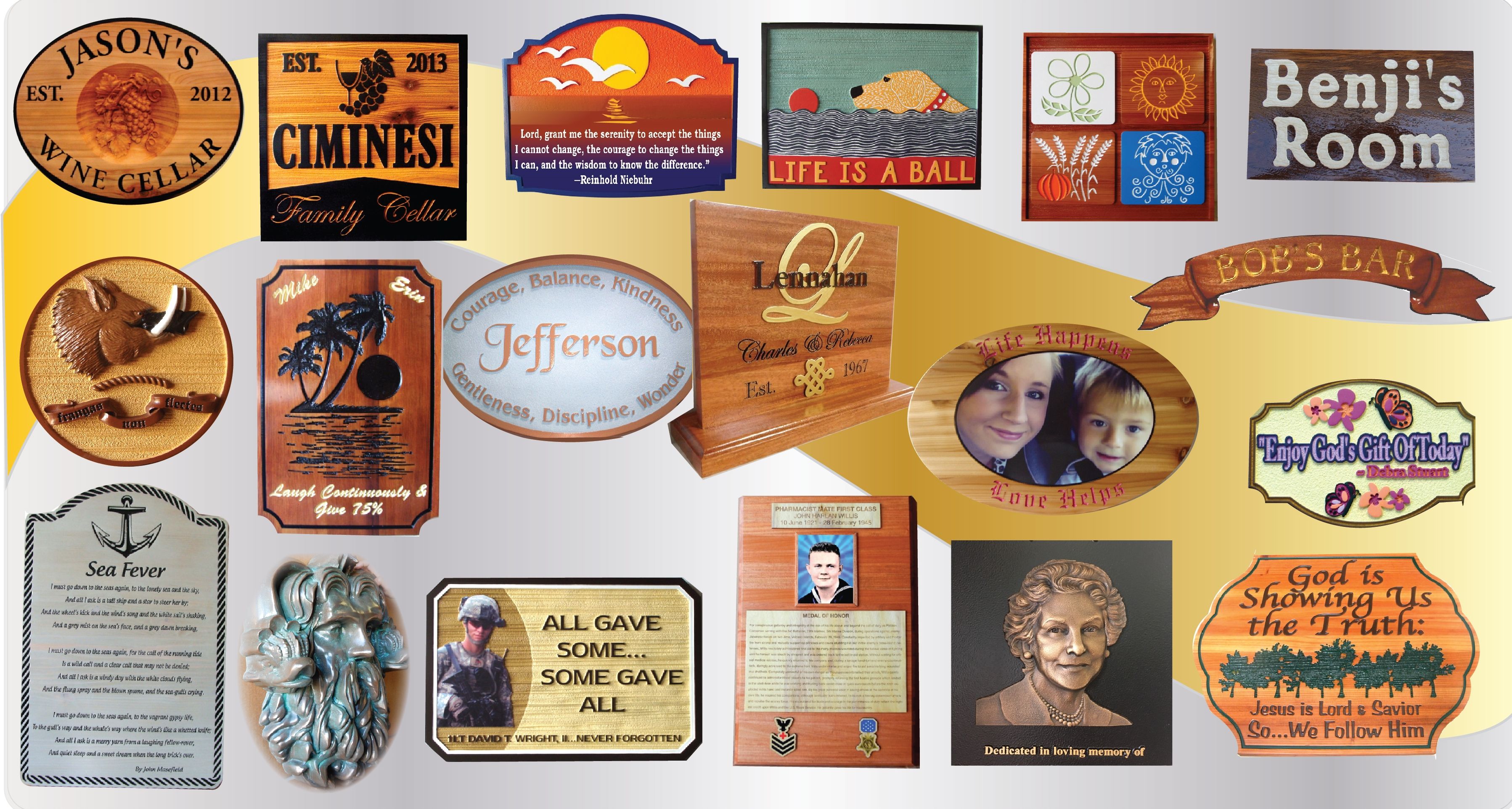 Bronze, Brass, Silver, Photo, or Carved Wood Memorial Plaques