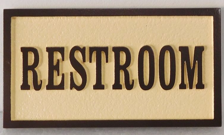 KA20629 - Carved "Restroom " Sign, with Raised Letters and Border 