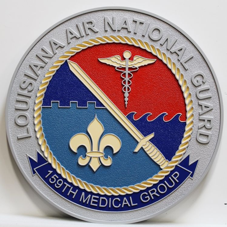 LP-8110- Carved and Sandblasted HDU Wall Plaque of the Crest of the Louisiana Air National Guard's 159th Medical Group