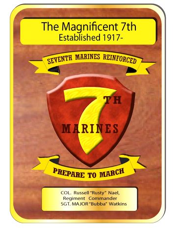 WM1270 - US Marine Corps Command Plaque, 7th Marines, Personalized, 2.5-D Natural Mahogany