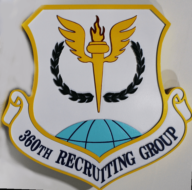 LP-8700 - Carved 2.5-D Multi-Level Raised Relief HDU Plaque of the Crest of the 360th Recruiting Group