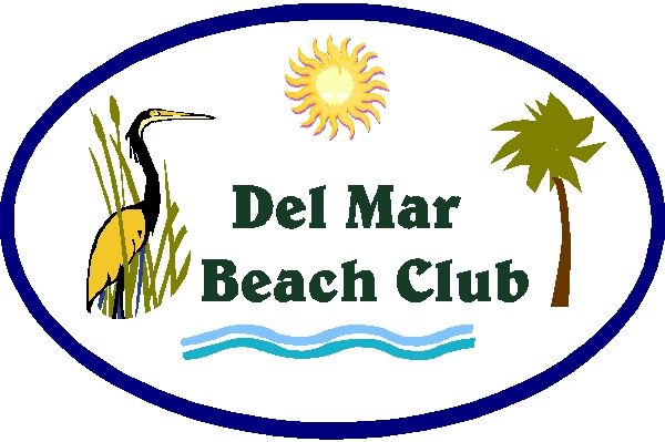 Q25162 - Design of  HDU Sign for Del Mar Beach Club and Restaurant, Sun, Palm Tree and Crane