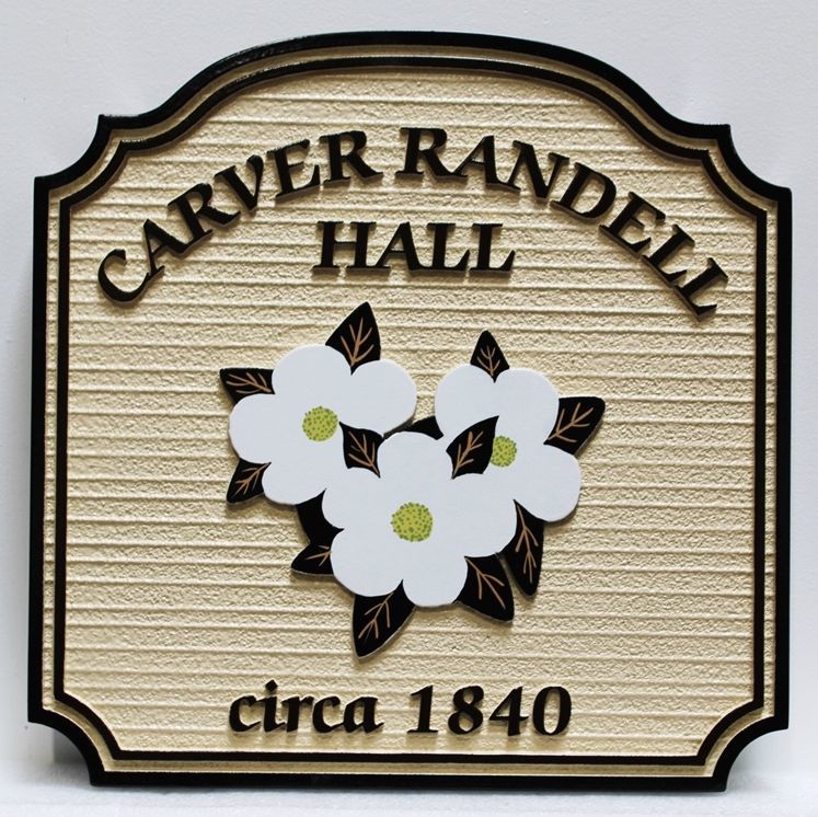 I18226 - Elegant Carved and Sandblasted Wood Grain High-Density-Urethane (HDU)  property name  Sign "Carver Randell Hall"
