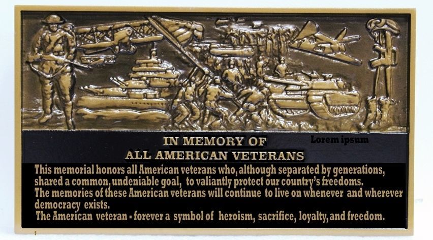 MA1004 - 3-D Bas-Relief Memorial Wall Plaque for all American Veterans