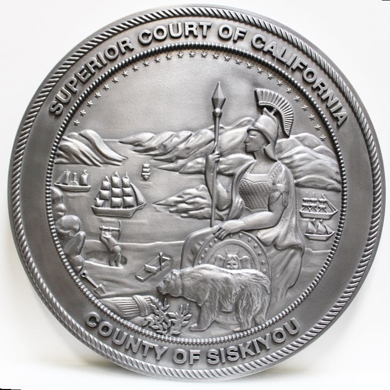 GP-1055 - Large Carved 3-D Bas-Relief HDU Wall Plaque  of the Seal of the State Superior Court in the County of Siskyou 