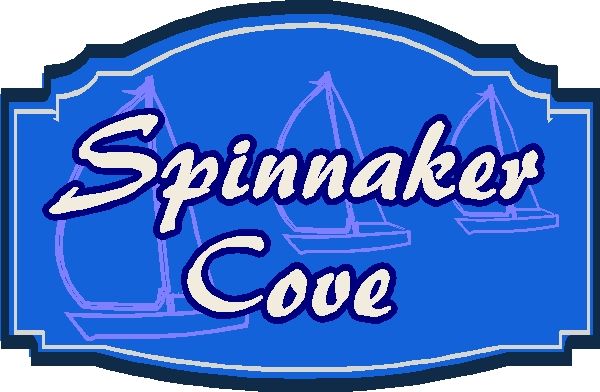 L21324- Engraved  Sloop Sailboat Coastal Residence Sign, "Spinnaker Cove"