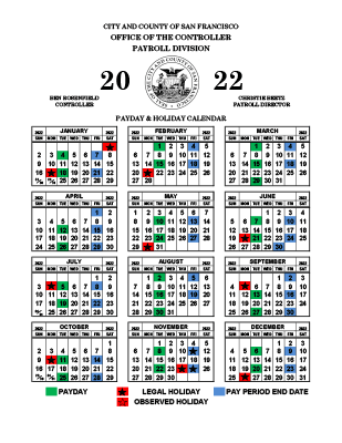 Payroll and Holiday CCSF 2022 Calendar