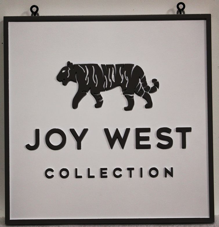 SA28464 -  Carved HDU Sign for the "Joy West" Company, with its Logo (a Tiger) as Artwork