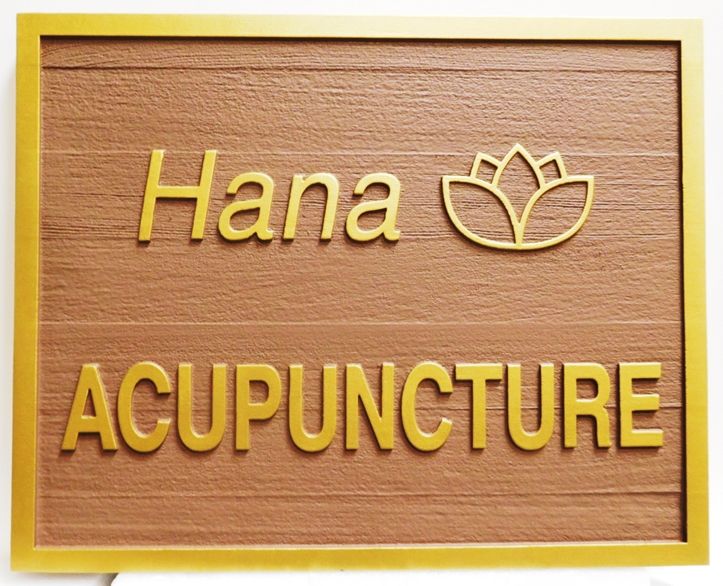 B11256 - Carved Western Red Cedar carved  Sign for "Hana Acapuncture", 2,5-D Raised Relief, Artist-Painted